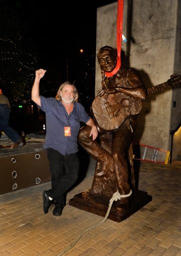 Willie Nelson Statue Install, and Scott Newton (self portrait).  ACL-Live  April 17, 2012, Austin TX
